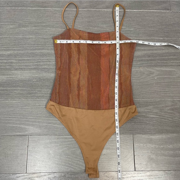 Majorelle Vincent Mesh Sparkle Bodysuit S Brown Metallic Summer Fall Revolve - Picture 13 of 15